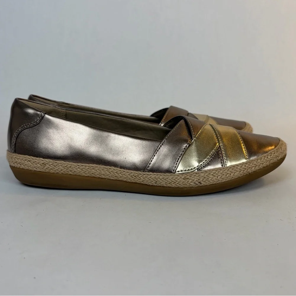 Clarks Collection Danelly Adira Metallic Espadrille Loafer Flats Pewter Gold 8.5 - Picture 4 of 15